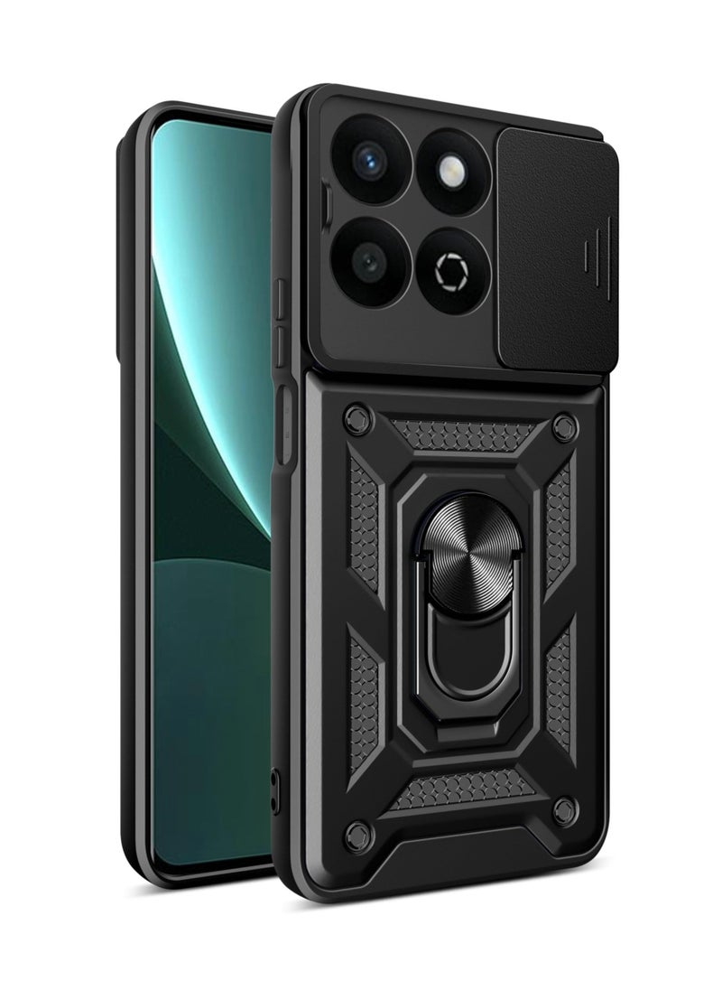 Generic Honor X7c 4G Case Cover, Slide Camera Lens Cover + 360°Rotating Kickstand Ring + Support Magnetic Car Mount Shockproof Mobile Phone Case for Honor X7c 4G, Black 
