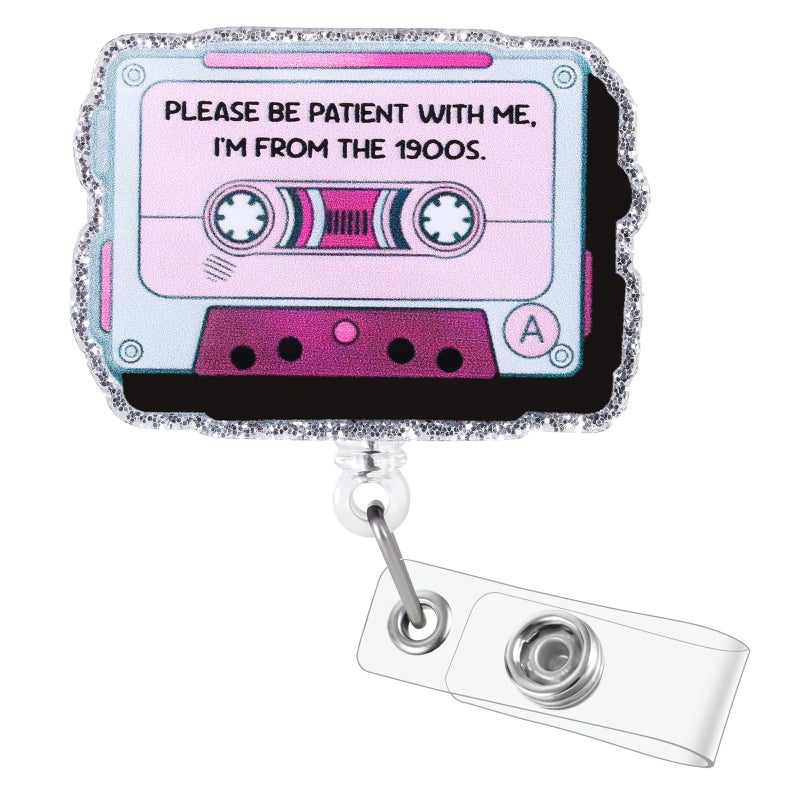 BVIIE Please Be Patient with ME, I'm from The 1900s Funny Badge Reel | Retractable ID Card Badge Holder | Name Medical Work Badge Clip for RN LPN CNA MA ER Night Shift Nurse Doctor | Nurse Gifts | Acrylic - Image 1