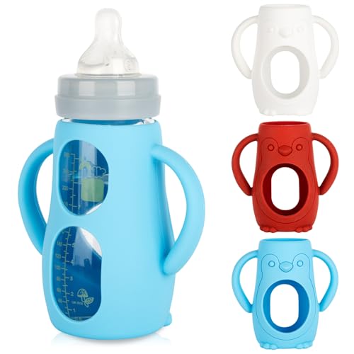joyfeed Silicone Sleeves with Handles for Mam Glass Baby Bottles 9oz,Anti Breakage Baby Bottle Holder with Handles 3 Pack - Image 1