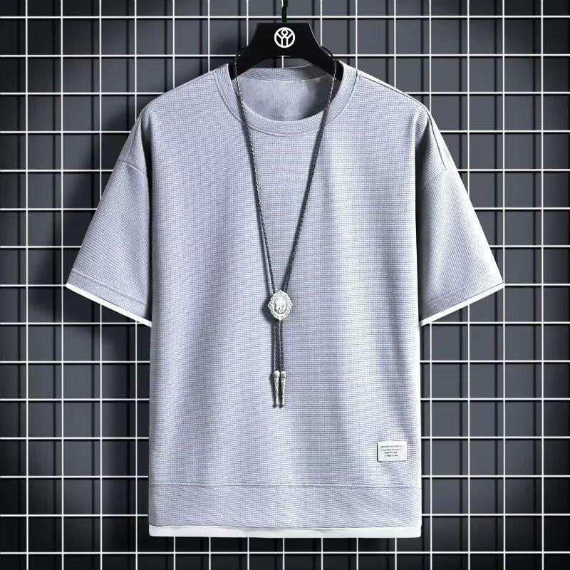 Summer Fake Two-Piece T-Shirt Men'S High-End Casual Large Size Sports Short-Sleeved Three-Quarter Sleeve Bottoming Shirt Men'S Large Size T-Shirt - Image 1