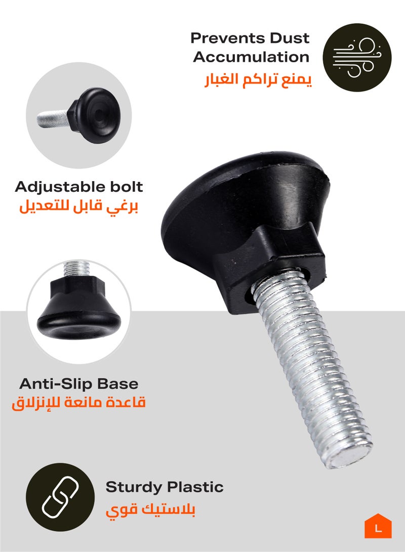 لوازم طقم مسمار رجل طاولة 10 ملم مكون من 4 قطع - قواعد تثبيت قابلة للتعديل مع قاعدة بلاستيكية مقاومة للانزلاق ومسمار مقاوم للتآكل - مثالي للكراسي، الطاولات، الأرفف، المكاتب، والخزائن - Image 3