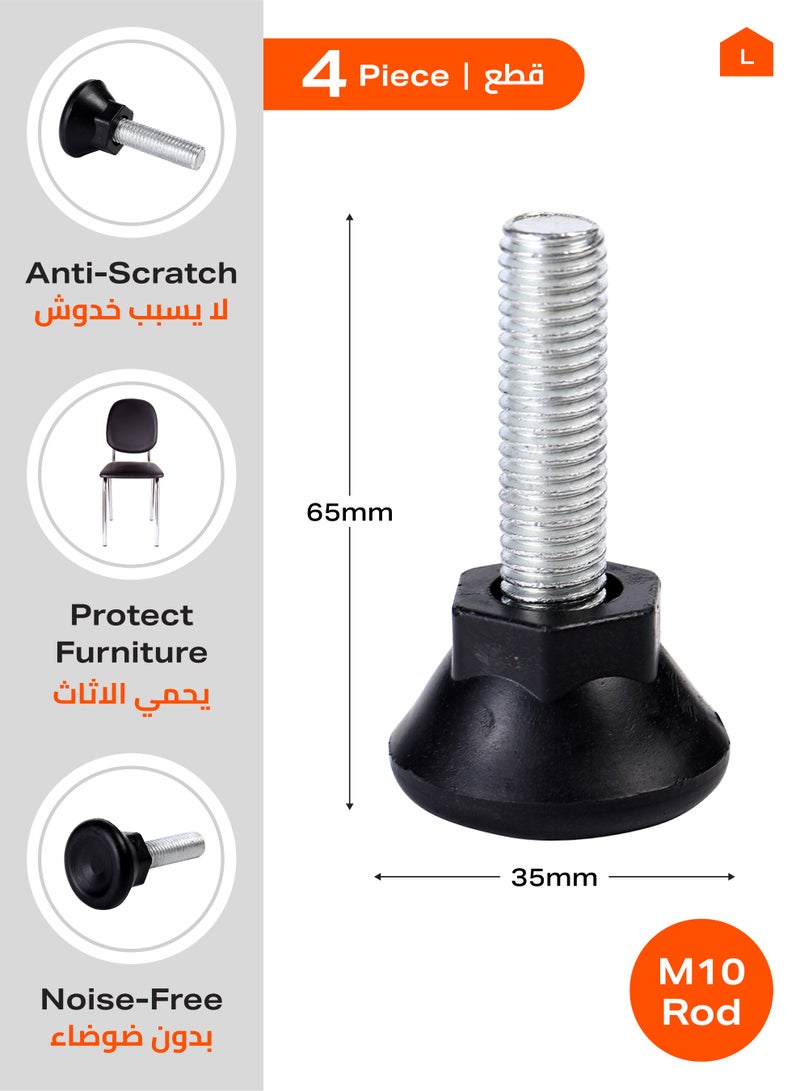 لوازم طقم مسمار رجل طاولة 10 ملم مكون من 4 قطع - قواعد تثبيت قابلة للتعديل مع قاعدة بلاستيكية مقاومة للانزلاق ومسمار مقاوم للتآكل - مثالي للكراسي، الطاولات، الأرفف، المكاتب، والخزائن - Image 2
