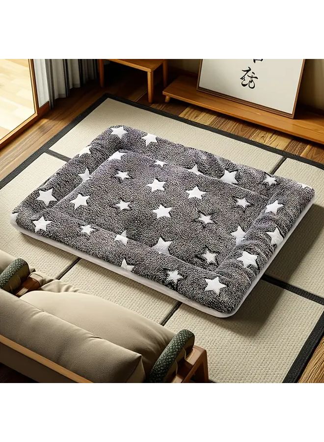 Large Dog Bed 65x46 Grey Stars Plush Cushioned Surface All Season Comfort For Medium Dogs - Image 1