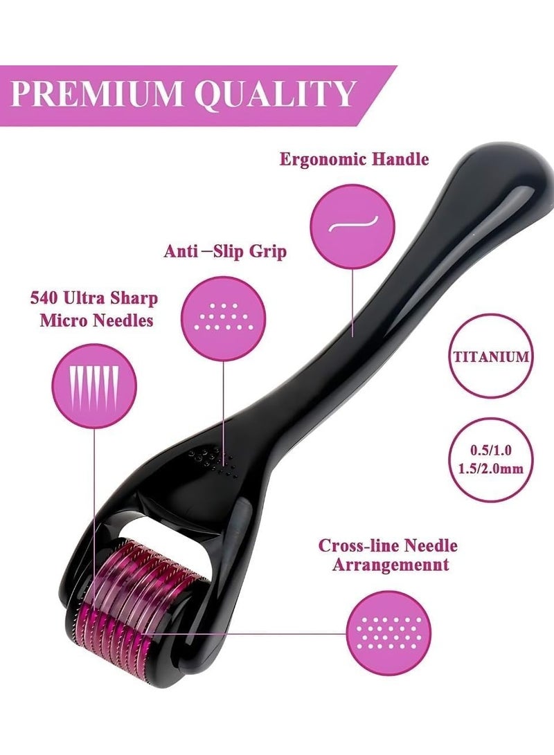 Derma 0.5mm Derma Roller 540 Needles Hair Growth Roller,Titanium Micro Wrinkle Anti Aging Acne Scar Stretch Mark Treatment Micro Needling Face Care Massage Tool with Transparent Box - Image 2