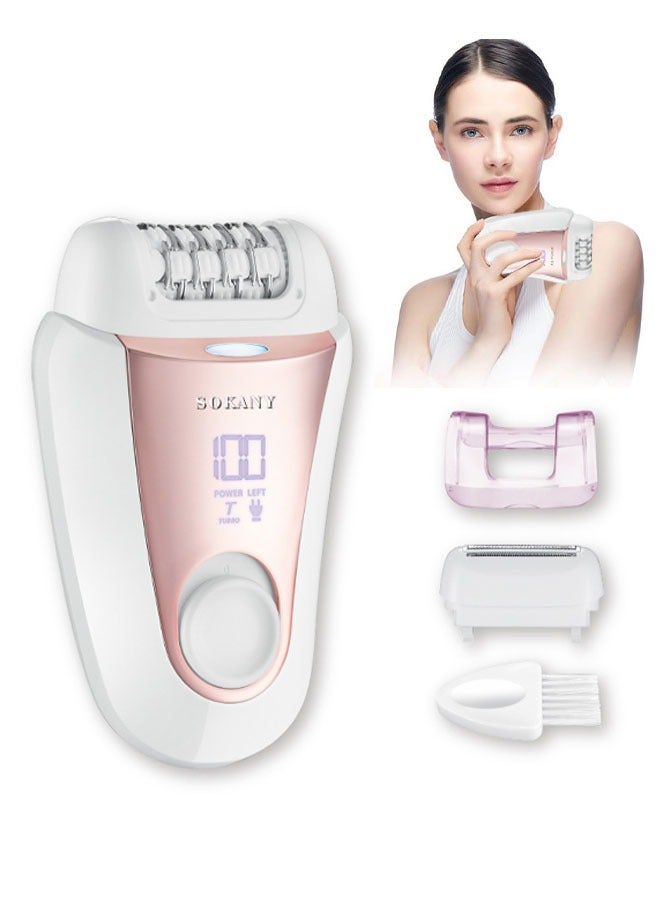 sokany 3x1 Multifunctional Electric Hair Removal Machine for Women Cordless Epilator Set Wet and Dry Uses Replaceable Blade Heads Pink - Image 1