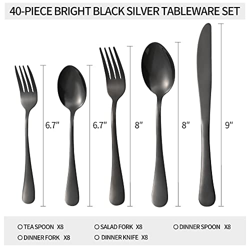 Xingjiake Black Silverware Set 40 Piece, Flatware Cutlery Set For 8, Stainless Steel Forks And Spoons Silverware Set, Kitchen Utensils Set, Dishwasher Safe - Image 2