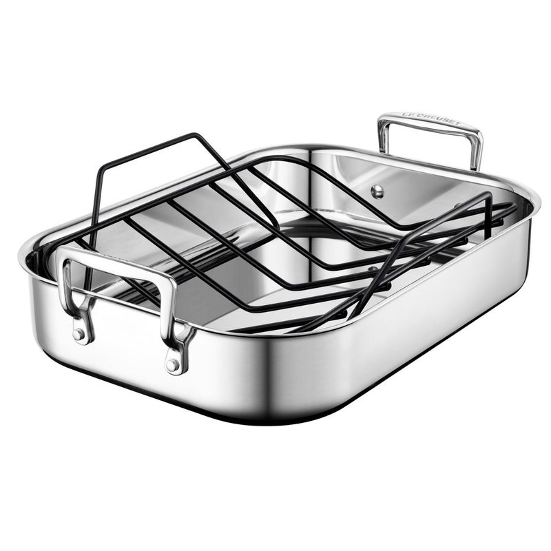 Le Creuset Le Creuset Stainless Steel Roasting Pan with Nonstick Rack 14 x 10 
