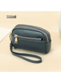 Generic New first layer cowhide hand-held small wallet handbag simple Mini small three zipper leather coin purse for women almond green 