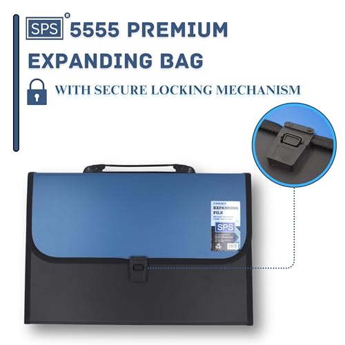 SPS 13 Pocket Expanding File Folder with Buckle Closure,Label Index and Handle for A4/Foolscap/Legal Documents (Blue) - Image 2