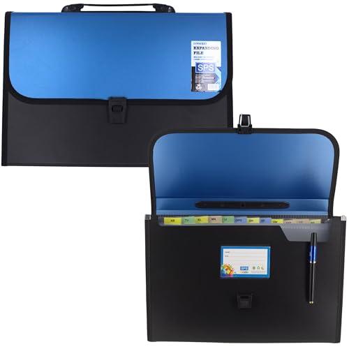 SPS 13 Pocket Expanding File Folder with Buckle Closure,Label Index and Handle for A4/Foolscap/Legal Documents (Blue) - Image 1