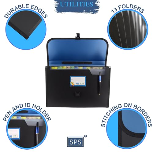SPS 13 Pocket Expanding File Folder with Buckle Closure,Label Index and Handle for A4/Foolscap/Legal Documents (Blue) - Image 3