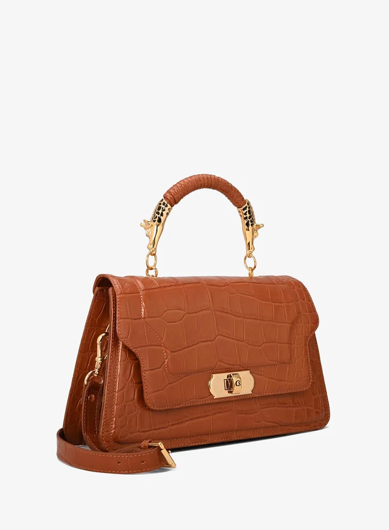 Top Handle Bag Brown Croco Leather