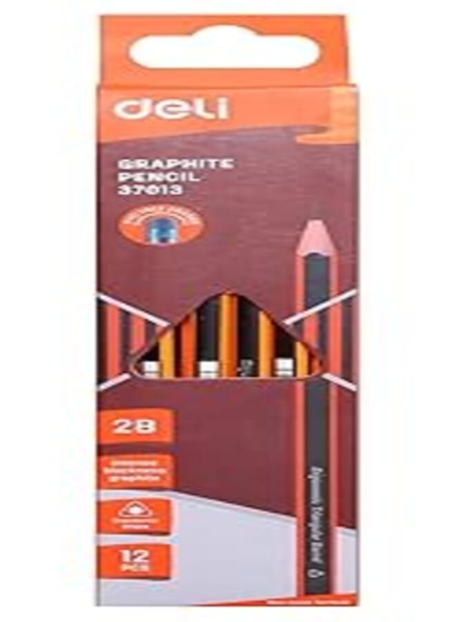 Deli 37013 triangular graphite pencil with eraser - pack of 12