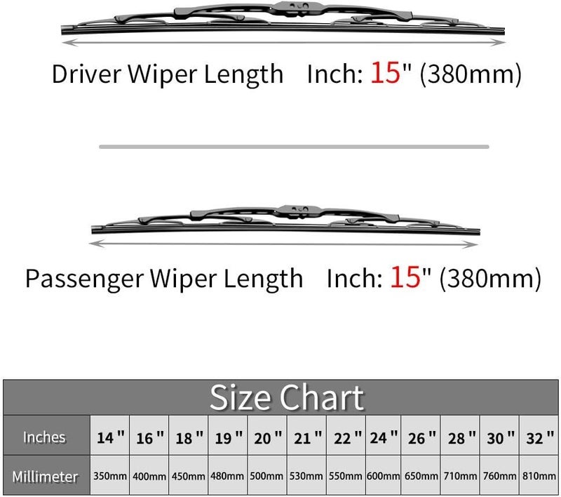 OTUAYAUTO Replacement for Jeep Wrangler Windshield Wiper Blades - 15"+15" Front Window Wiper - fit 2007-2017 Vehicles - Factory Aftermarket - Image 2