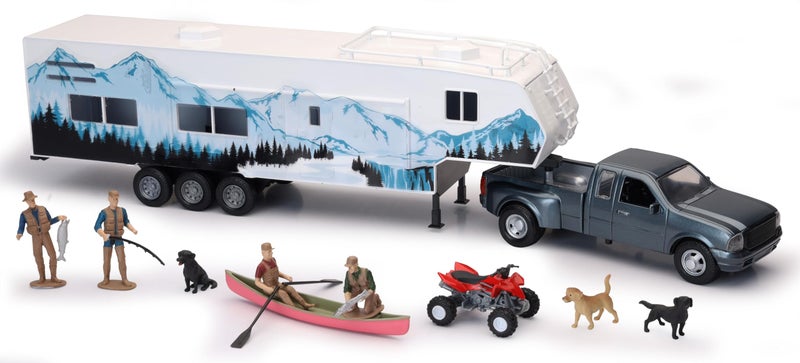 NewRay Toys Die Cast Pick Up Truck with Camper Trailer and Accessories - Image 2