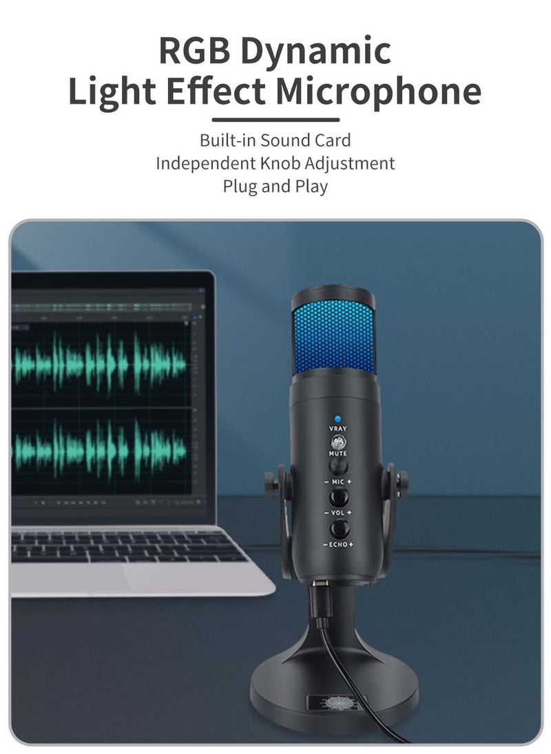 LEOKOR - Gaming PC Microphone,USB Streaming Microphone,for Podcast Game Chat,Computer Condenser Desktop Mic with RGB,Mute Button,Noise Cancellation Function - Image 1