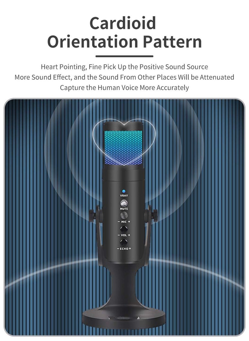 LEOKOR - Gaming PC Microphone,USB Streaming Microphone,for Podcast Game Chat,Computer Condenser Desktop Mic with RGB,Mute Button,Noise Cancellation Function - Image 1
