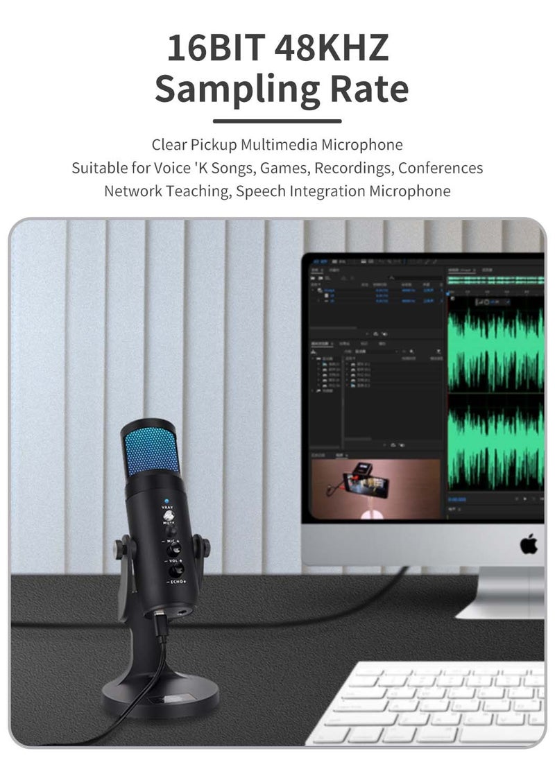 LEOKOR - Gaming PC Microphone,USB Streaming Microphone,for Podcast Game Chat,Computer Condenser Desktop Mic with RGB,Mute Button,Noise Cancellation Function - Image 1