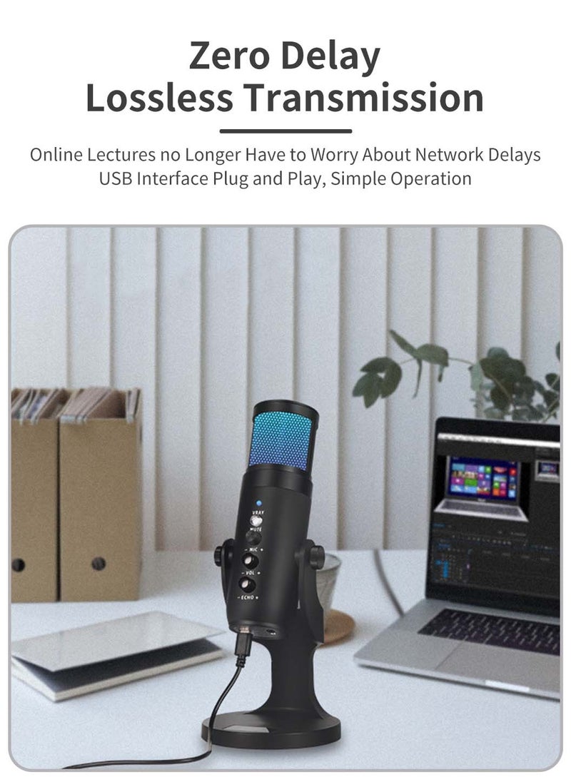 LEOKOR - Gaming PC Microphone,USB Streaming Microphone,for Podcast Game Chat,Computer Condenser Desktop Mic with RGB,Mute Button,Noise Cancellation Function - Image 1