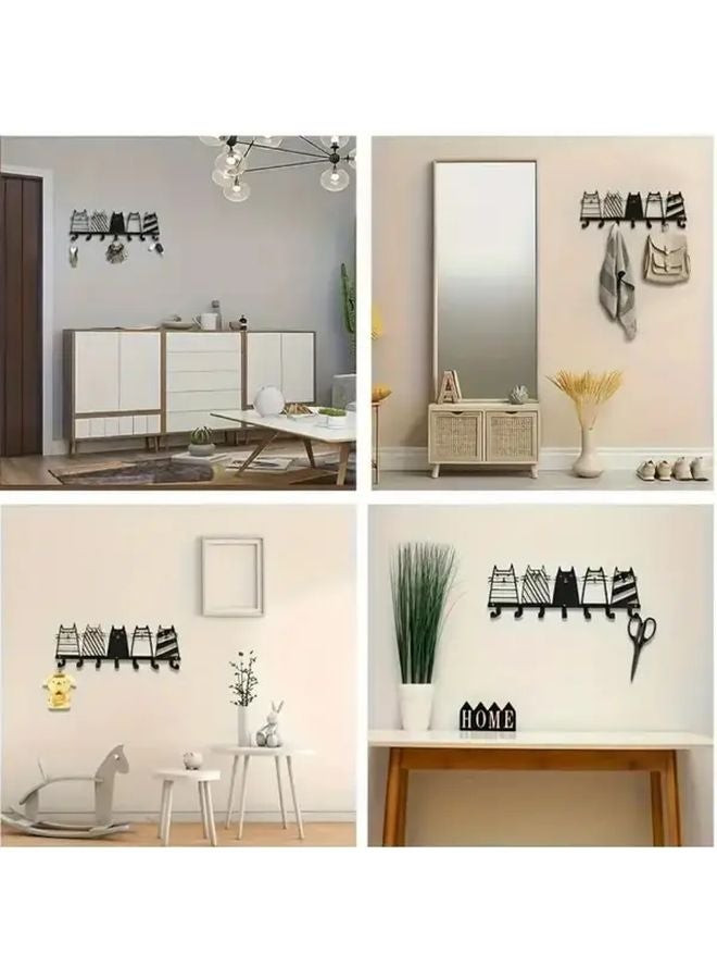 Black Cat Shaped Wall Hooks 5 Adhesive Key Holder Organizer For Home Decor - Image 5