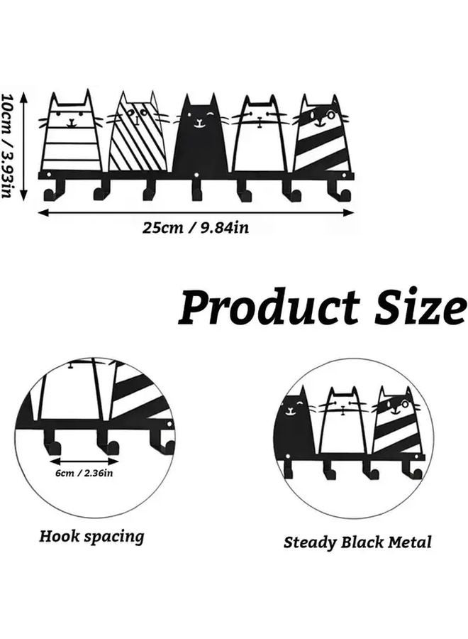 Black Cat Shaped Wall Hooks 5 Adhesive Key Holder Organizer For Home Decor - Image 3