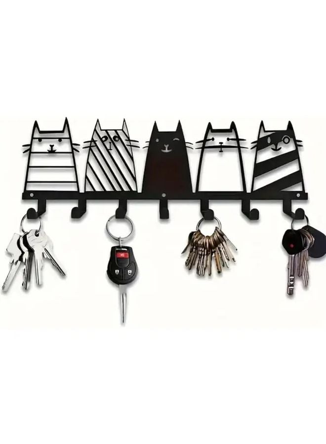Black Cat Shaped Wall Hooks 5 Adhesive Key Holder Organizer For Home Decor - Image 1