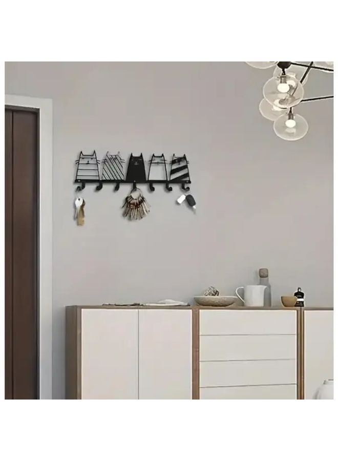 Black Cat Shaped Wall Hooks 5 Adhesive Key Holder Organizer For Home Decor - Image 4