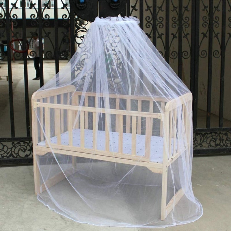 Breathable Baby Crib Net with Hanging Dome, Mesh Yarn Material, White, 5.2x13.8ft, Single Door Opening, for Infants - Image 2