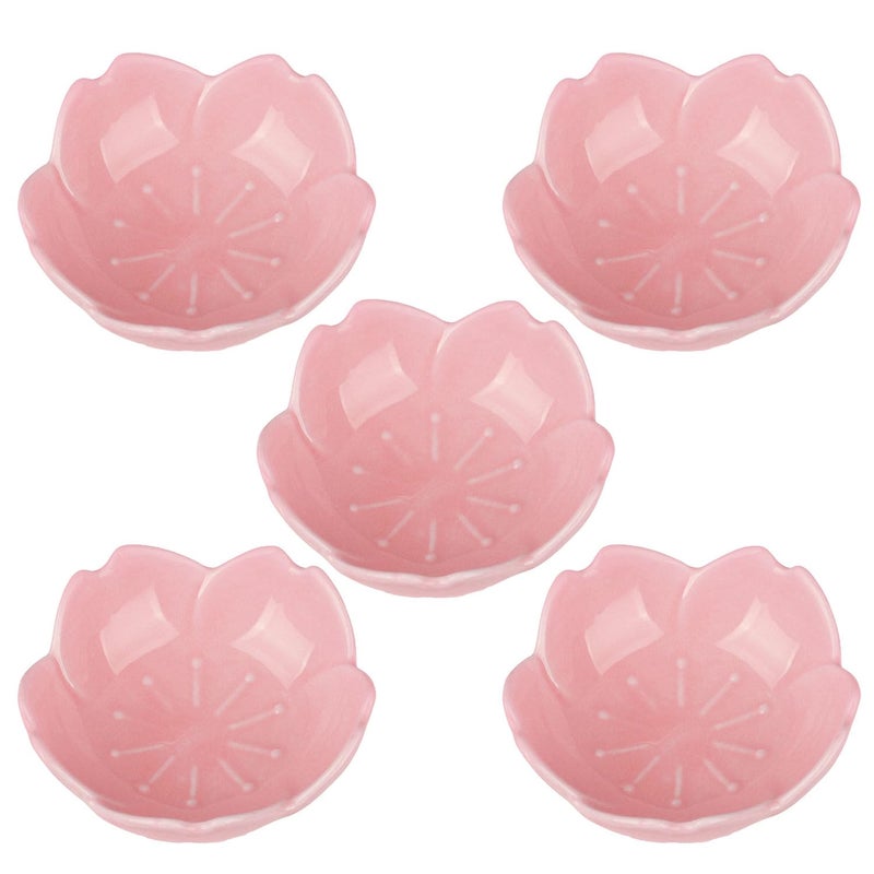 WHJY Pink Cherry Blossom Dish Set, Cute Pink Ceramic Plates, Sauce/Seasoning Dish, Sushi Dishes, Soy Dipping Bowl, Dessert, Appetizer Plates, Serving Dish for Kitchen Home â€“ Set of 5 - Image 1