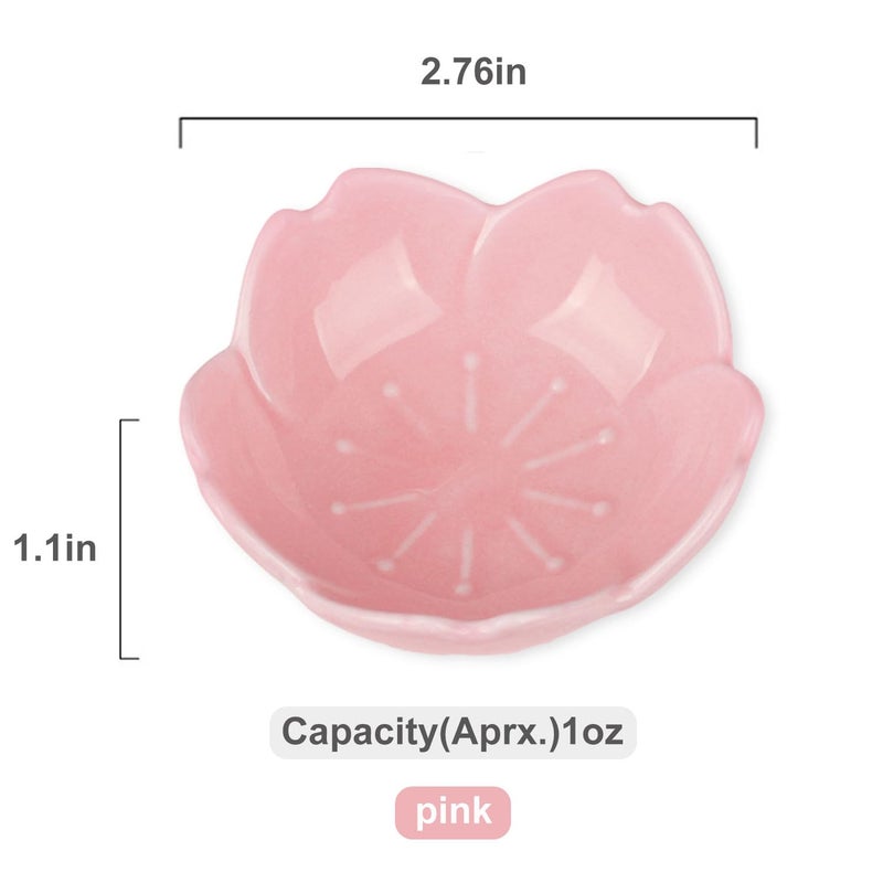WHJY Pink Cherry Blossom Dish Set, Cute Pink Ceramic Plates, Sauce/Seasoning Dish, Sushi Dishes, Soy Dipping Bowl, Dessert, Appetizer Plates, Serving Dish for Kitchen Home â€“ Set of 5 - Image 2