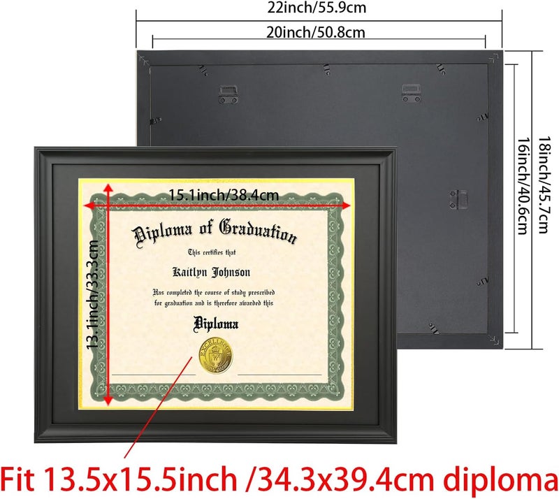 LTYHHK إطار دبلوم 13.5x15.5 خشب صلب أسود، يعرض دبلومات 13.5x15.5 مع قاعدة سوداء فوق ذهبية أو 16x20 بوصة بدون قاعدة 13.5x15.5 إطار دبلوم 13.5x15.5 بوصة لإطارات الشهادات (L23B1620BG13.515.5) - Image 2