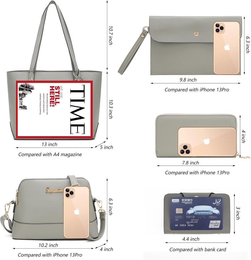 Soperwillton Handbags and Purses for Women Shoulder Tote Bags Top Handle Satchel Purse Set 5pcs - Image 3