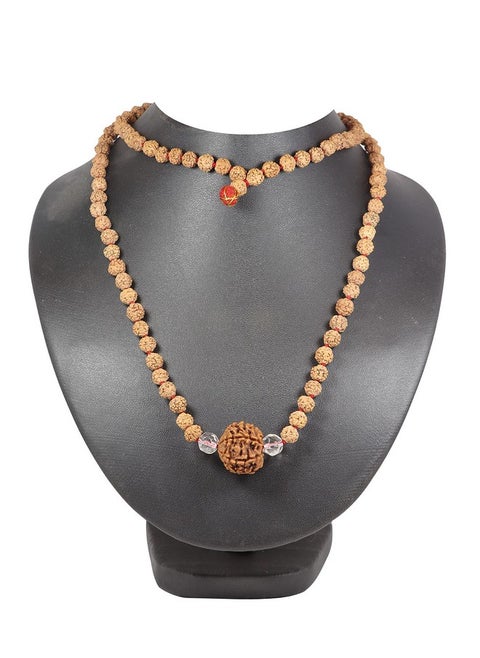 ShivaRatna 7 Mukhi Rudraksha (Nepal) + 2 Beads of Spkatik Made in 5 Mukhi Rudraksha Mala (Total Beads 108+1 Lab Certified)