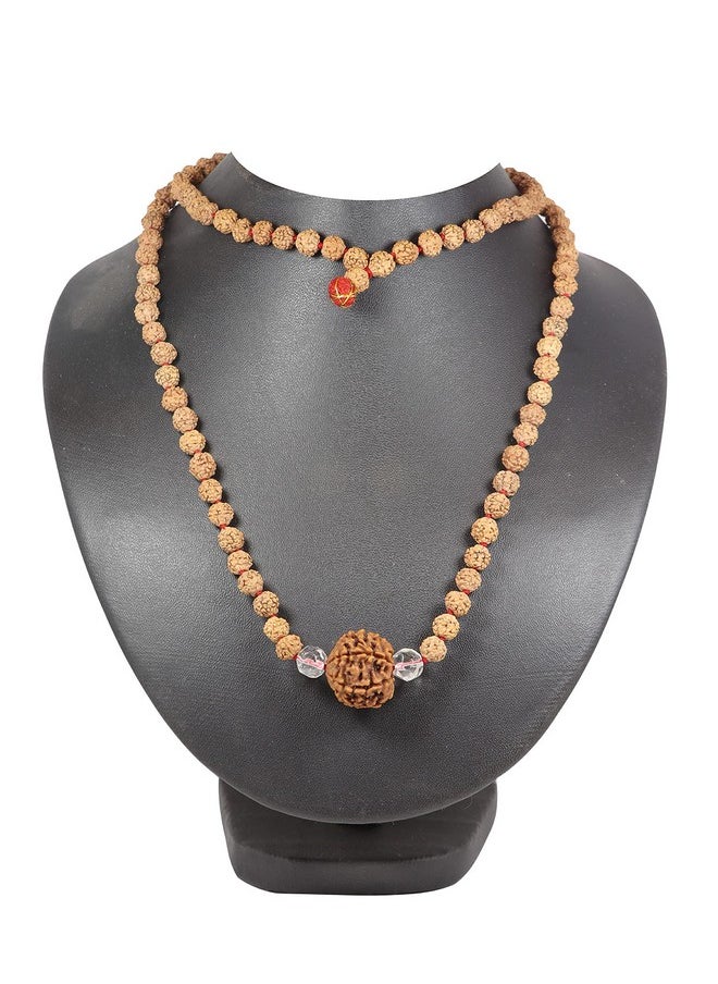 ShivaRatna 7 Mukhi Rudraksha (Nepal) + 2 Beads of Spkatik Made in 5 Mukhi Rudraksha Mala (Total Beads 108+1 Lab Certified)