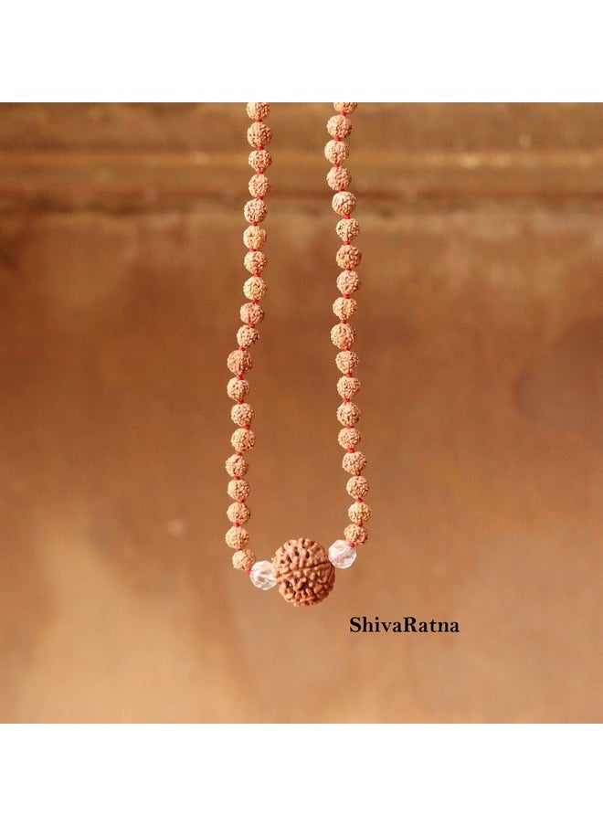 ShivaRatna 7 Mukhi Rudraksha (Nepal) + 2 Beads of Spkatik Made in 5 Mukhi Rudraksha Mala (Total Beads 108+1 Lab Certified)