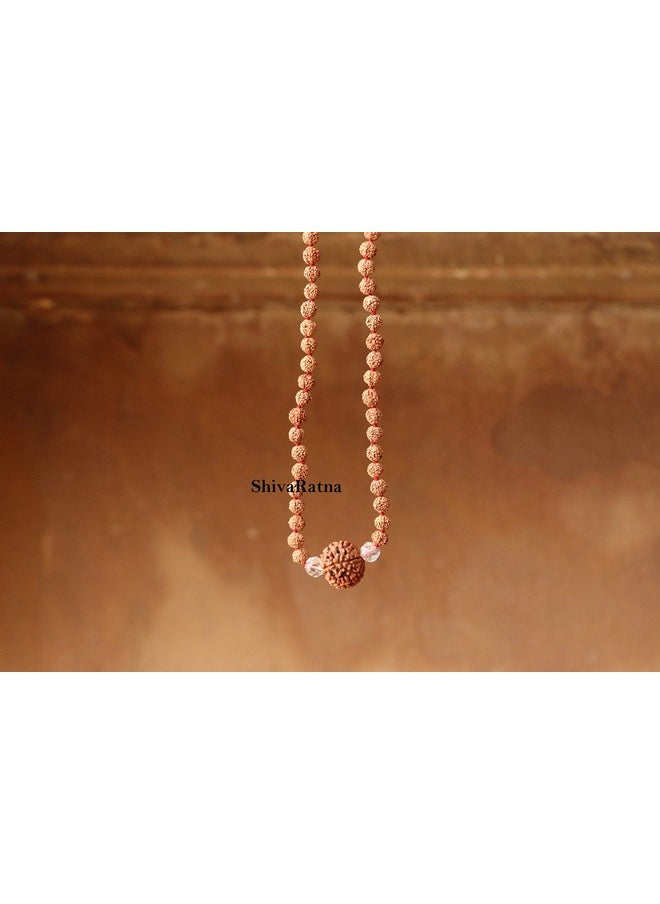 ShivaRatna 7 Mukhi Rudraksha (Nepal) + 2 Beads of Spkatik Made in 5 Mukhi Rudraksha Mala (Total Beads 108+1 Lab Certified)