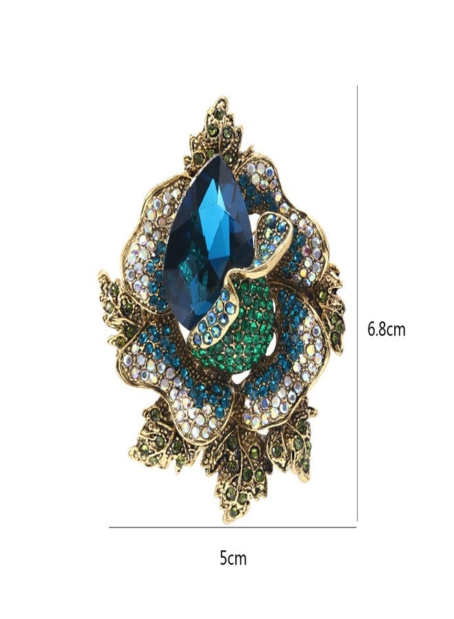 IS4U Large Rhinestone Crystal Flower Brooch Pin Vintage Rose Blossom Brooch Rose Red/Blue/Green/Yellow//Red Crystal Broochs Big Large Flower Broochs Lapel Pins Bridal Dress Pin Clothes Bag Hat Jewelry for Women (Blue) - Image 4