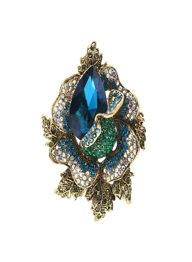 IS4U Large Rhinestone Crystal Flower Brooch Pin Vintage Rose Blossom Brooch Rose Red/Blue/Green/Yellow//Red Crystal Broochs Big Large Flower Broochs Lapel Pins Bridal Dress Pin Clothes Bag Hat Jewelry for Women (Blue) - Image 1