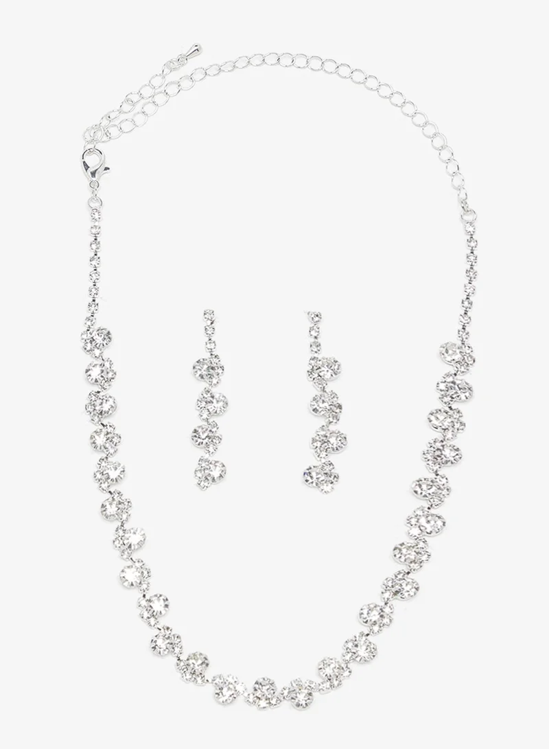 Ella Limited Edition Gold Diamonte Rhinestone Jewelry Set Double Layered Necklace Earrings