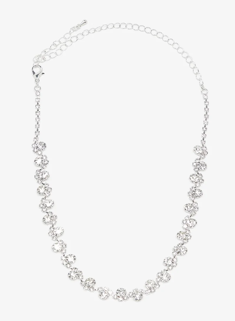 Ella Limited Edition  Gold Diamonte Rhinestone Jewelry Set Double Layered Necklace Earrings for Women | Best Price UAE