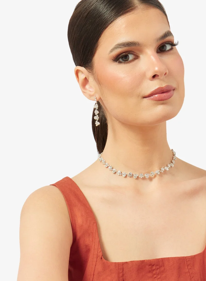 Ella Limited Edition Gold Diamonte Rhinestone Jewelry Set Double Layered Necklace Earrings