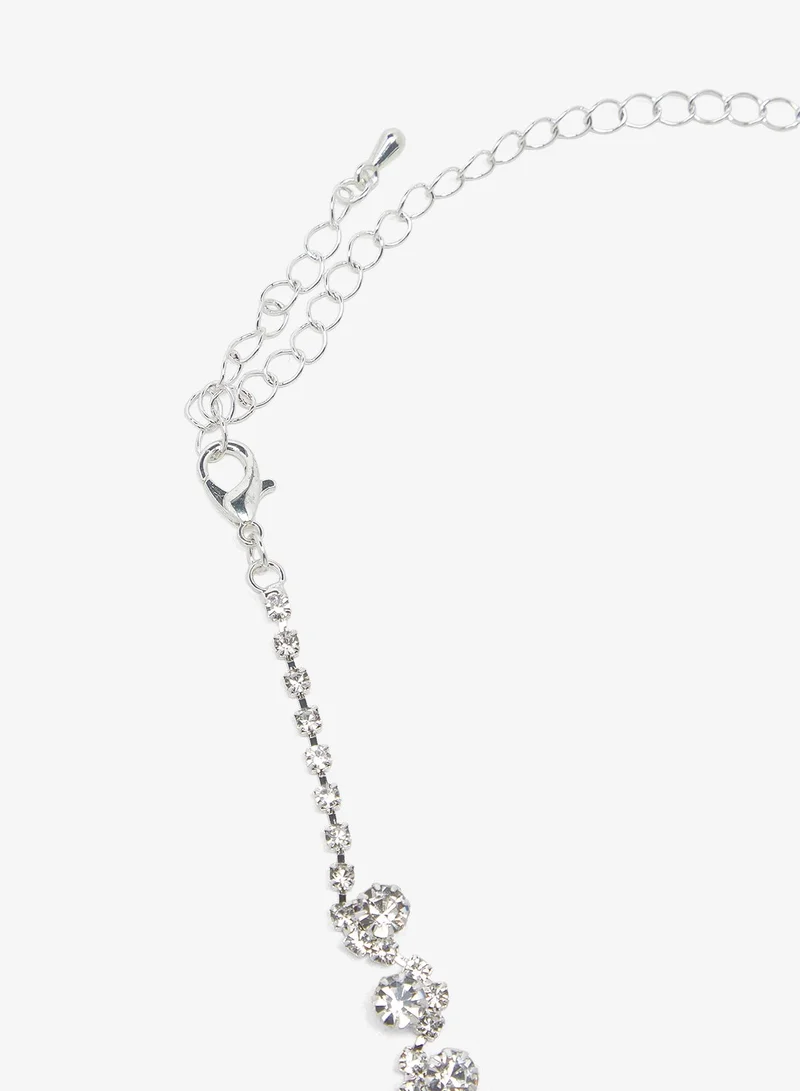 Ella Limited Edition  Gold Diamonte Rhinestone Jewelry Set Double Layered Necklace Earrings for Women | Best Price UAE