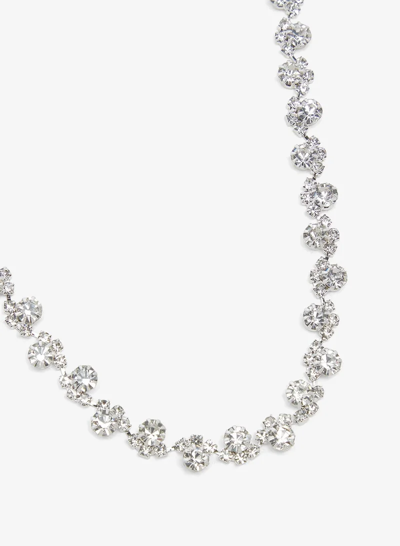 Ella Limited Edition  Gold Diamonte Rhinestone Jewelry Set Double Layered Necklace Earrings for Women | Best Price UAE