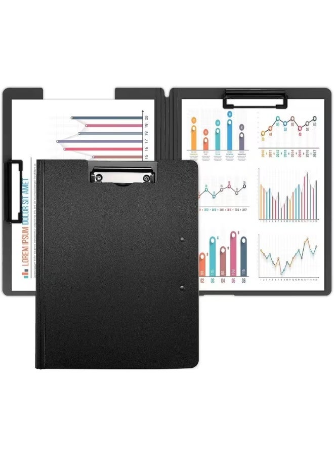 A4 Heavy Duty Plastic Clipboard Folder with Double Clip Closure Foldable Multi Function Document Organizer with Labeled Sections and Rounded Corners Portable File Holder for Nurses Students Office and Classroom Black - Image 4