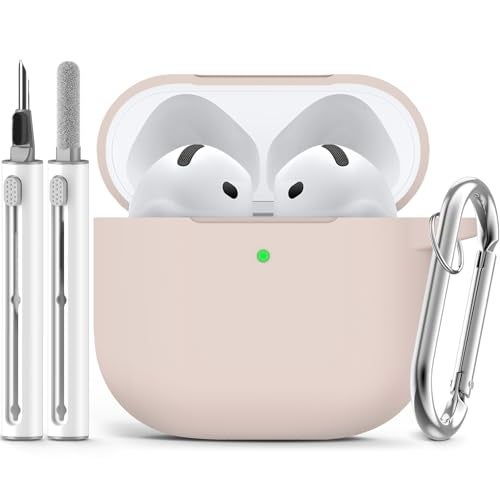 Ljusmicker for AirPods 4 Case 2024 with Cleaner Kit,Soft Silicone Protective Cover for Apple AirPods 4th Generation Cases for Women Men,AirPod 4 Case Accessories with Keychain-Milk Tea - Image 1