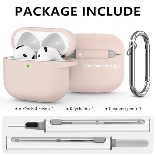 Ljusmicker for AirPods 4 Case 2024 with Cleaner Kit,Soft Silicone Protective Cover for Apple AirPods 4th Generation Cases for Women Men,AirPod 4 Case Accessories with Keychain-Milk Tea - Image 3