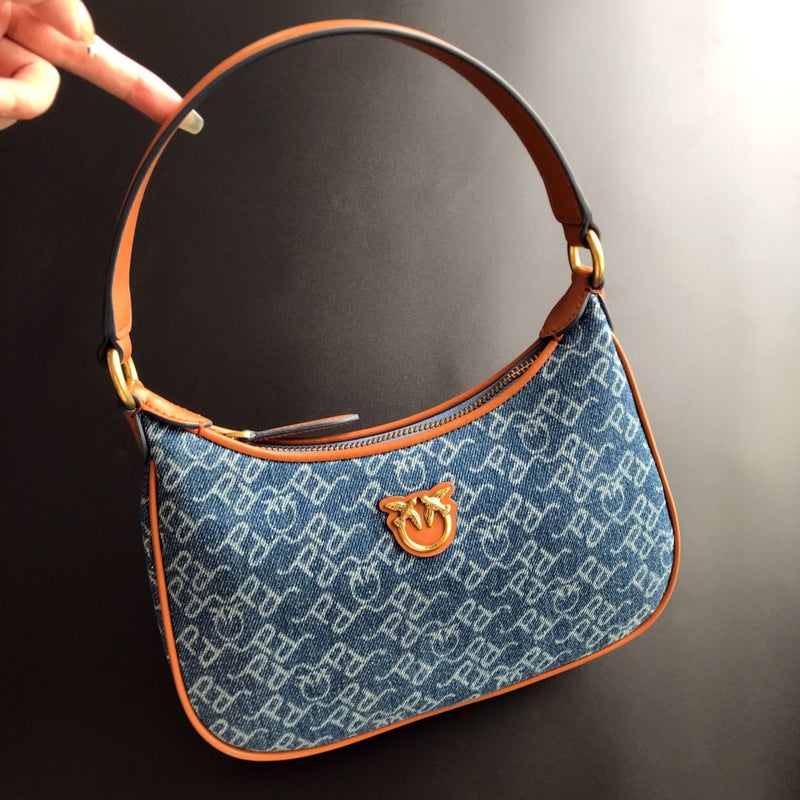 New Pinko Same Style Denim Denim Genuine Leather Swallow Bag Armpit Puff Mini Pillow Bag Chain Women'S Bag - Image 4