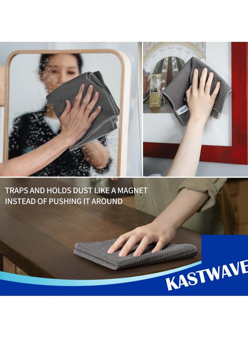 KASTWAVE Kitchen Dish Cloths, Waffle Pattern Cleaning Cloths, 100% Cotton Reusable Absorbent Microfiber Cleaning Cloths, Lint Free Microfiber Kitchen Towels, 6 Pack (Grey, 40*40 cm) - Image 3