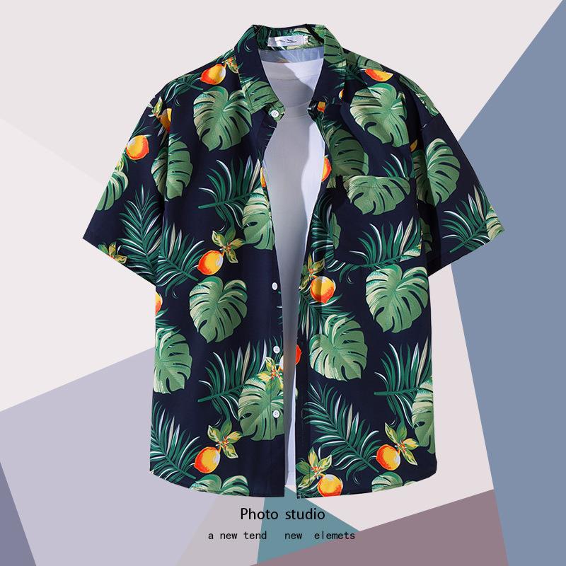 Summer Beach Floral-Print Thin Shirt For Men And Women Ins Trendy Hawaiian Port-Style Loose Tie-Dye Short-Sleeved Shirt For Couple - Image 1