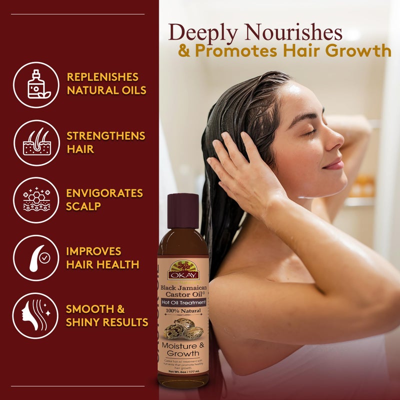 OKAY 100% Natural Black Jamaican Castor Hot Oil Hair Treatment - Castor Oil for Dry Damaged Frizzy Hair, Pure Therapy Blend with Jojoba for Men & Women - 6 oz (Pack of 1) - Image 2